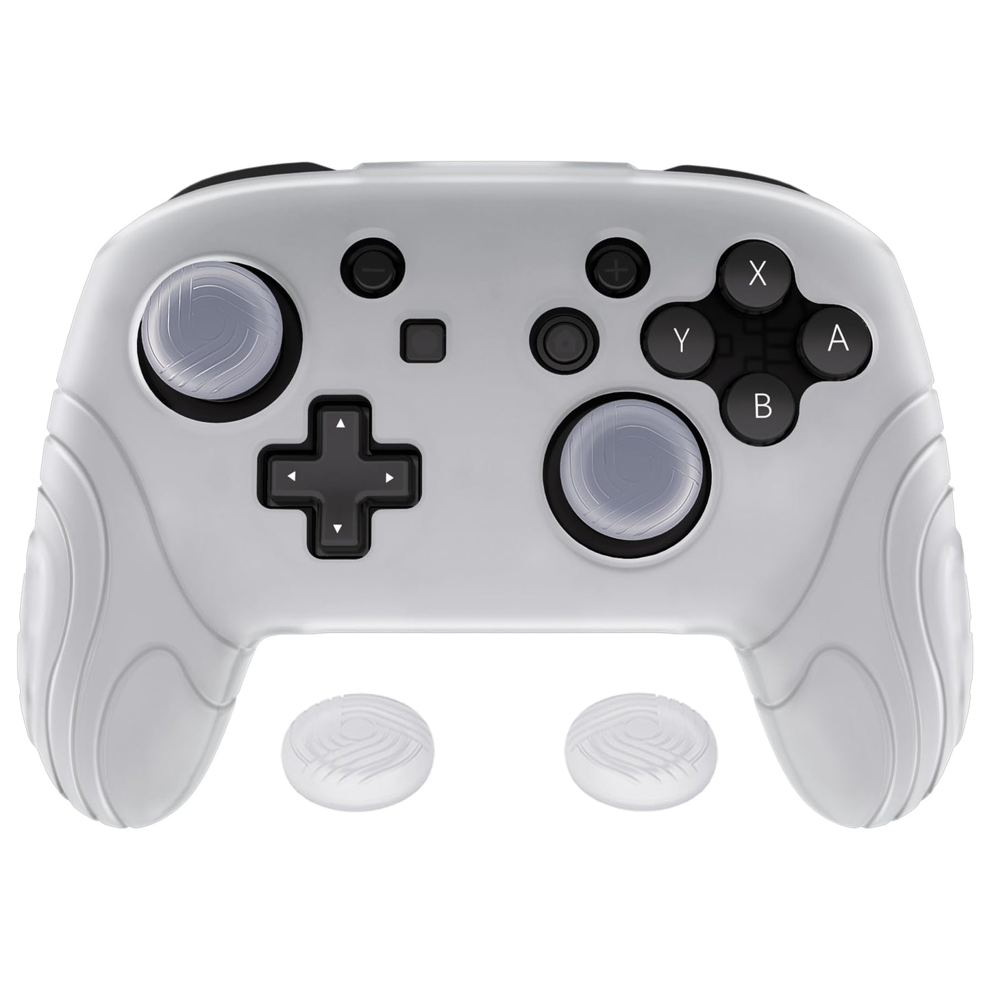playvital Samurai Edition Ergonomic Silicone Skin Protective Case for Nintendo Switch Pro Soft Anti-Slip Controller Grip Protector for Nintendo Switch Pro with Thumb Grips - Clear White