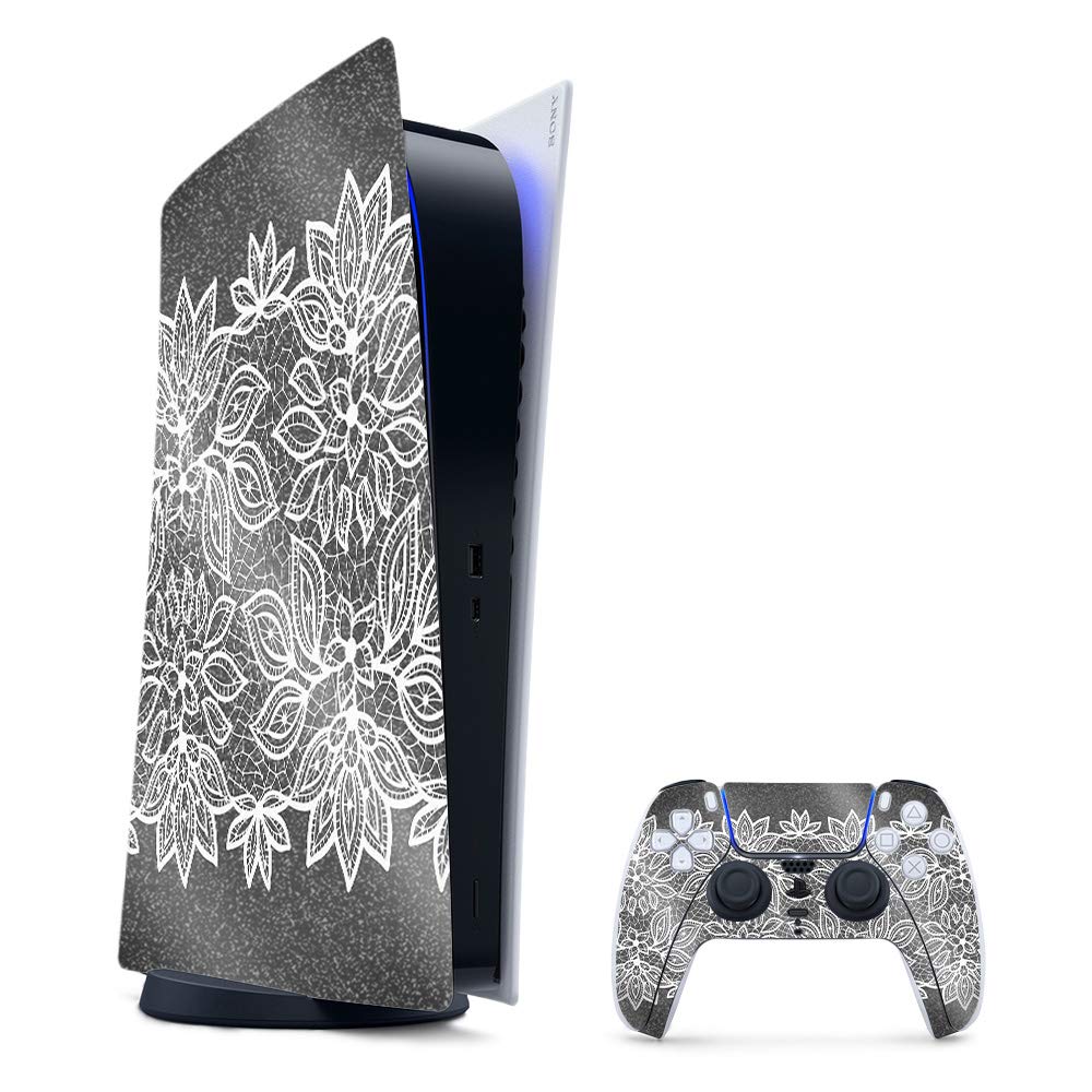 MightySkins Glossy Glitter Gaming Skin for PS5 / PlayStation 5 Digital Edition Bundle - Floral Lace | Durable High-Gloss Glitter Finish | Easy to Apply and Change Styles | Made in The USA