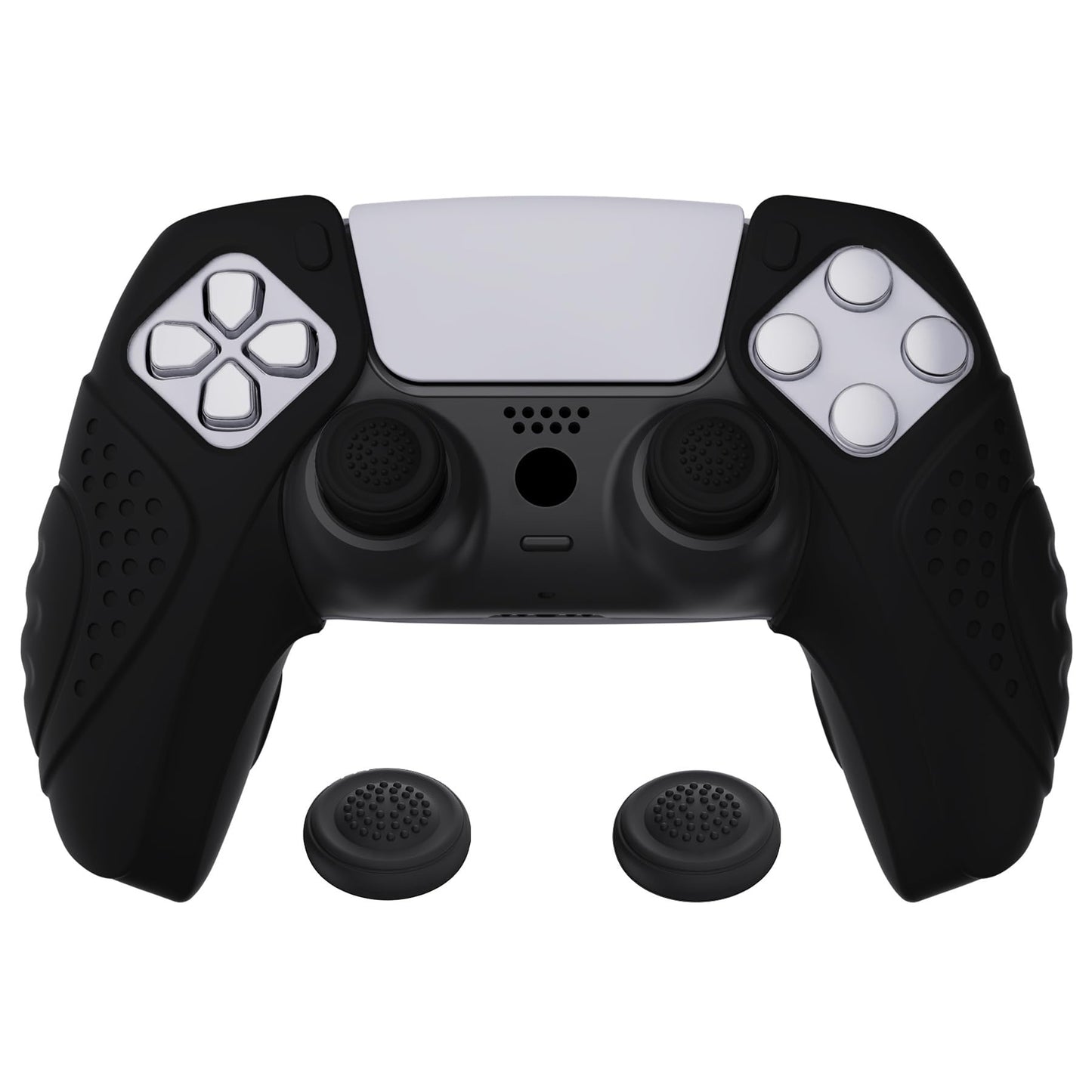 PlayVital Guardian Edition Ergonomic Soft Controller Silicone Case Grips for ps5 Compatible with Charging Station Rubber Protector Skins with Thumbstick Caps for ps5 Controller - Black