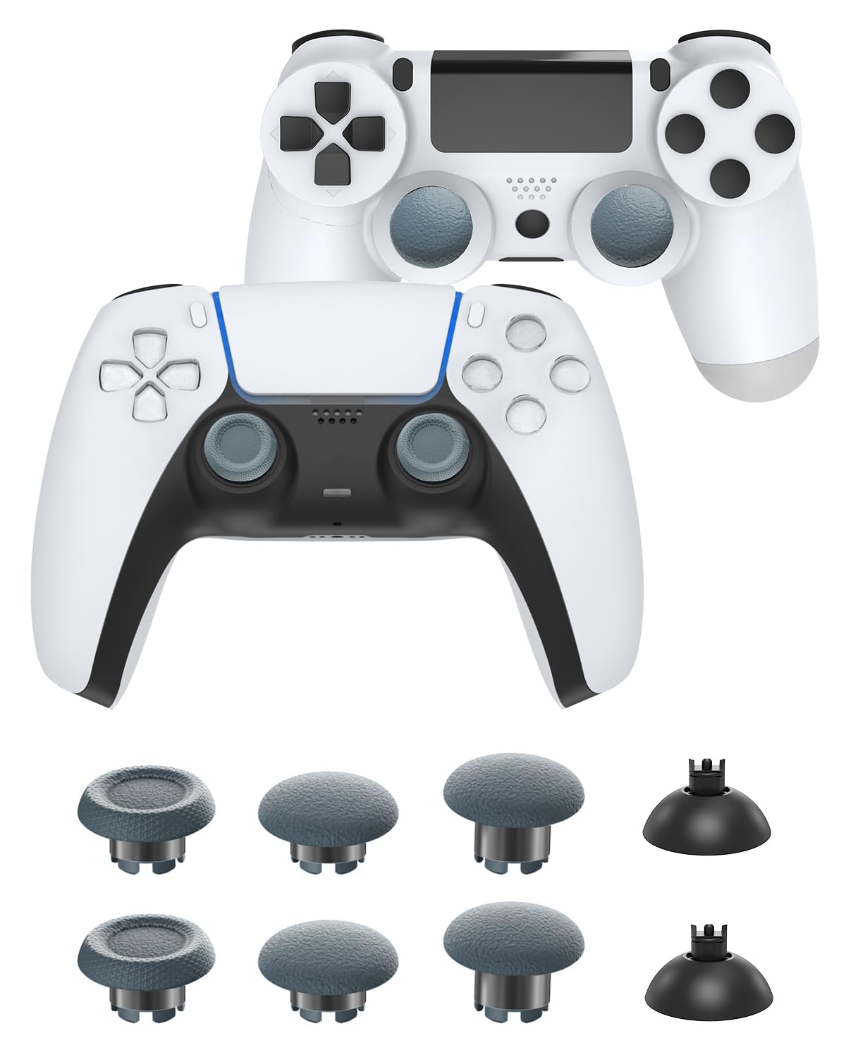 CHARM FOCUS Thumbsticks for PS5 Controller Accessories Thumb Sticks for PS4 Controller Joystick Replacement Kit Analog Thumb Grips for Switch Pro Controller Thumbsticks 6 Joystick 2 Base Gray