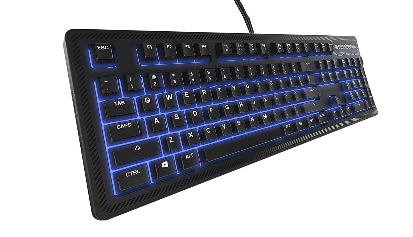 SteelSeries Apex 100 Gaming Keyboard - Blue Backlit, Fully Customisable, Black, Model 64435, PC/Mac, US Layout