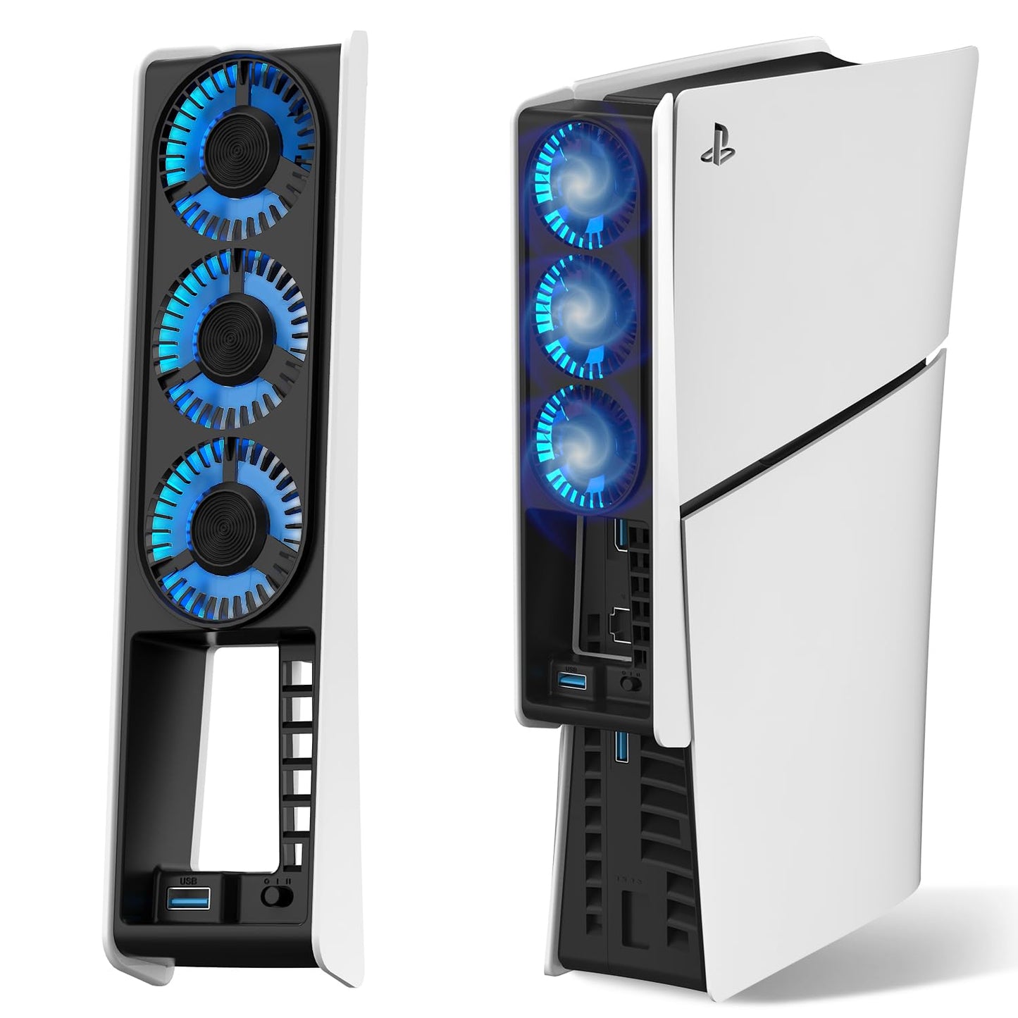 JUSPRO Cooling Fan for PS5 Slim Upgraded Quiet Cooler Fan with LED Light for PS5 Slim Console Digital & Discs Edition
