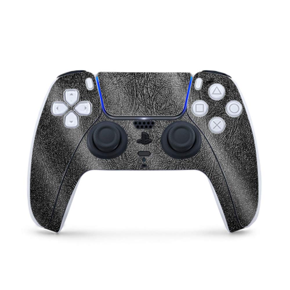 MightySkins Glossy Glitter Gaming Skin for PS5 / PlayStation 5 Controller - Black Leather | Durable High-Gloss Glitter Finish | Easy to Apply and Change Style | Made in The USA