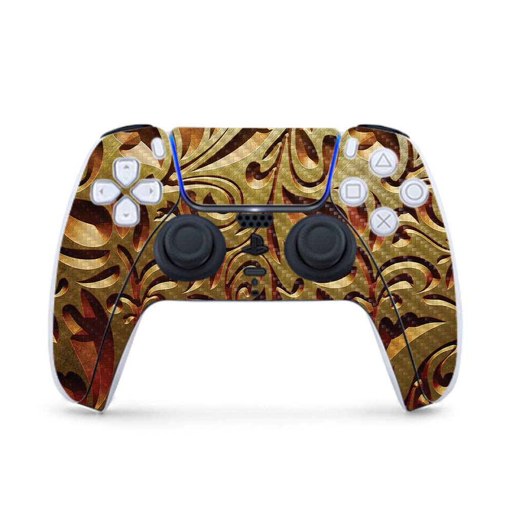 MightySkins Carbon Fiber Gaming Skin for PS5 / PlayStation 5 Controller - Mosaic Gold | Durable Textured Carbon Fiber Finish | Easy to Apply and Change Style | Made in The USA