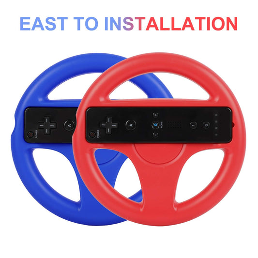 GEEKLIN Racing Wheel for Wii Controller - 2 pcs Red & Blue, Compatible with Mario Kart, Game Controller Wheel for Nintendo Wii Remote