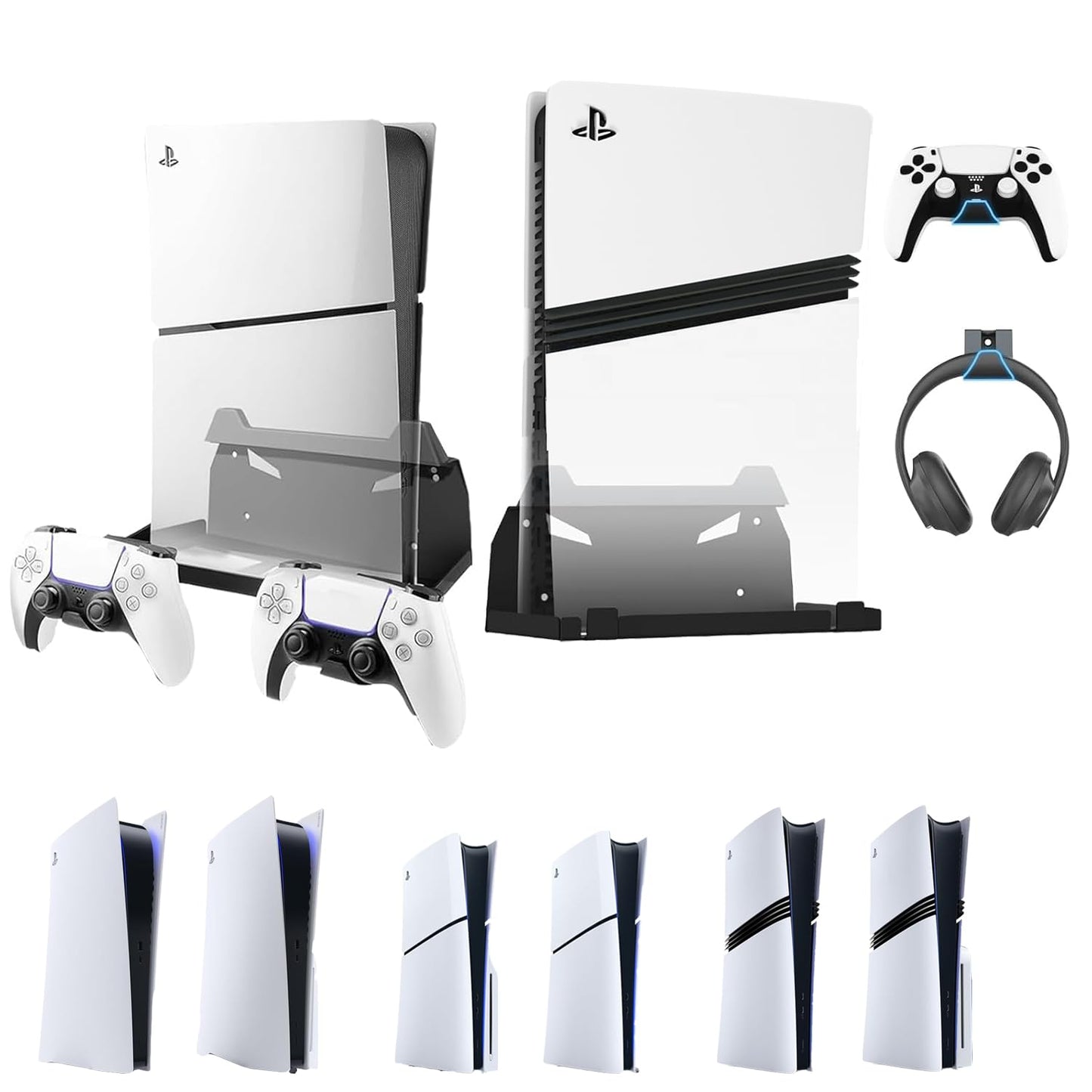 BracNova Wall Mount For PS5 Original PS5 Slim and PS5 Pro-Steel PS5 Wall Mount Kit With 2 Removable Controller Holder And Silicone Backrest-Mounts PlayStation 5 on a Wall by Your TV