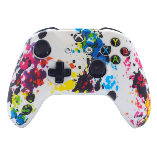 Hikfly Silicone Gel Controller Cover for Xbox One/S/X, White Paints, Includes 8 Thumb Grip Caps, Xbox One Print Style