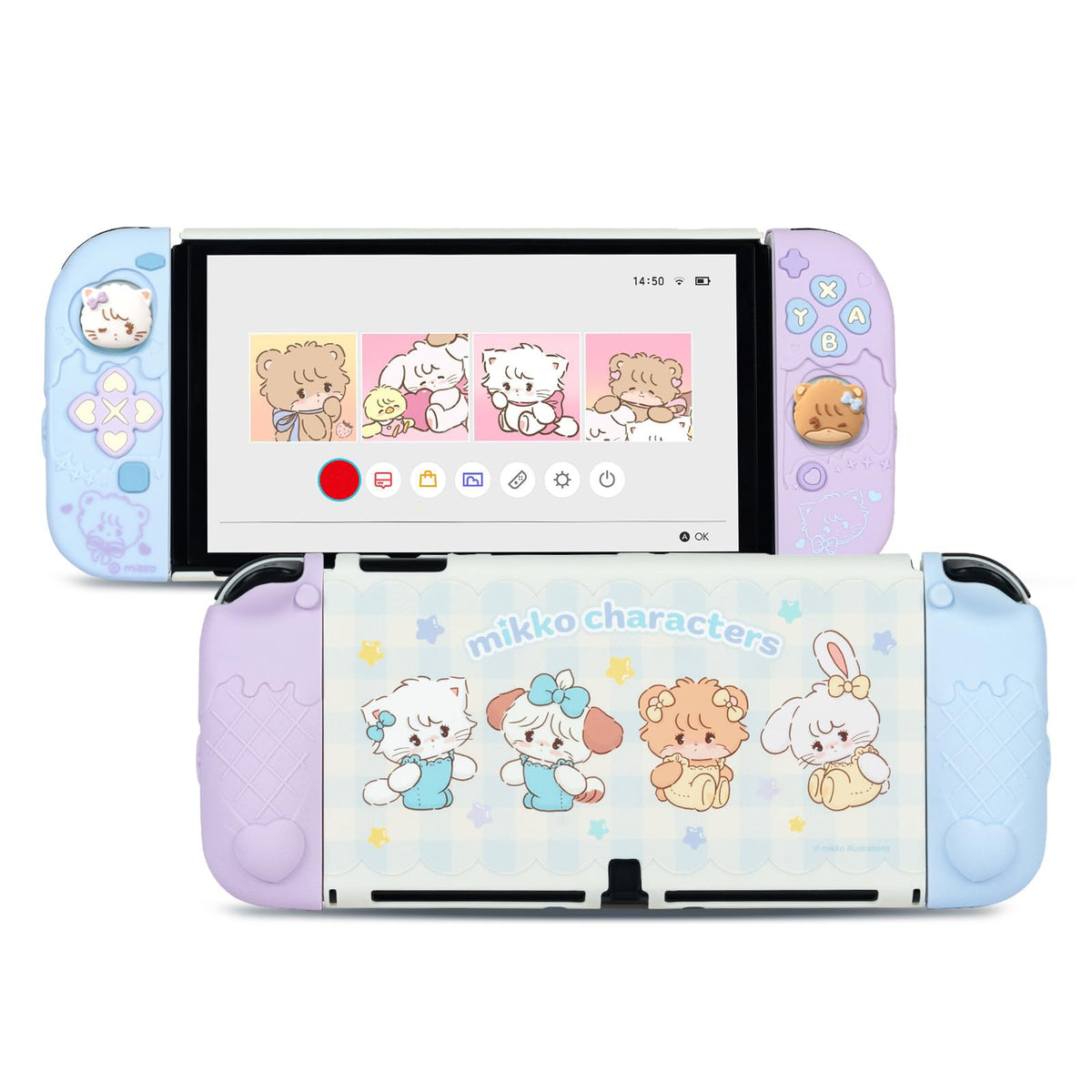 GeekShare Protective Case for Switch OLED Slim Cover Case Compatible with Switch OLED Separable Soft Silicone Protective Shell for Joy Con with 2 Thumb Grip Caps - Mikko Sweet Thoughts