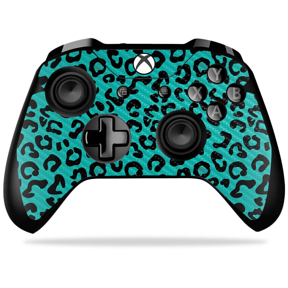 MightySkins Carbon Fiber Skin for Microsoft Xbox One X Controller - Teal Leopard | Protective Durable Textured Carbon Fiber Finish | Easy to Apply Remove and Change Styles | Made in The USA