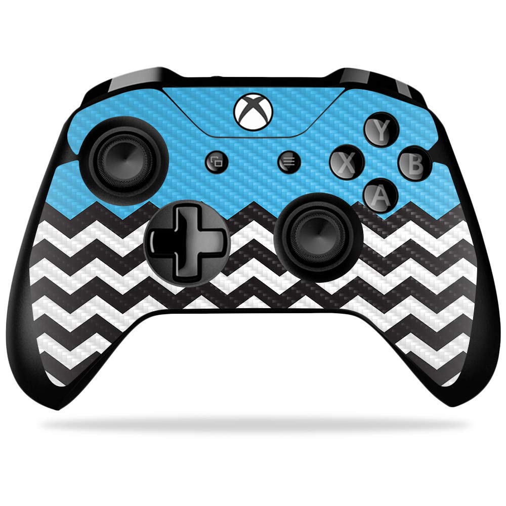MightySkins Carbon Fiber Skin for Microsoft Xbox One X Controller - Baby Blue Chevron | Protective Durable Textured Carbon Fiber Finish | Easy to Apply Remove and Change Styles | Made in The USA