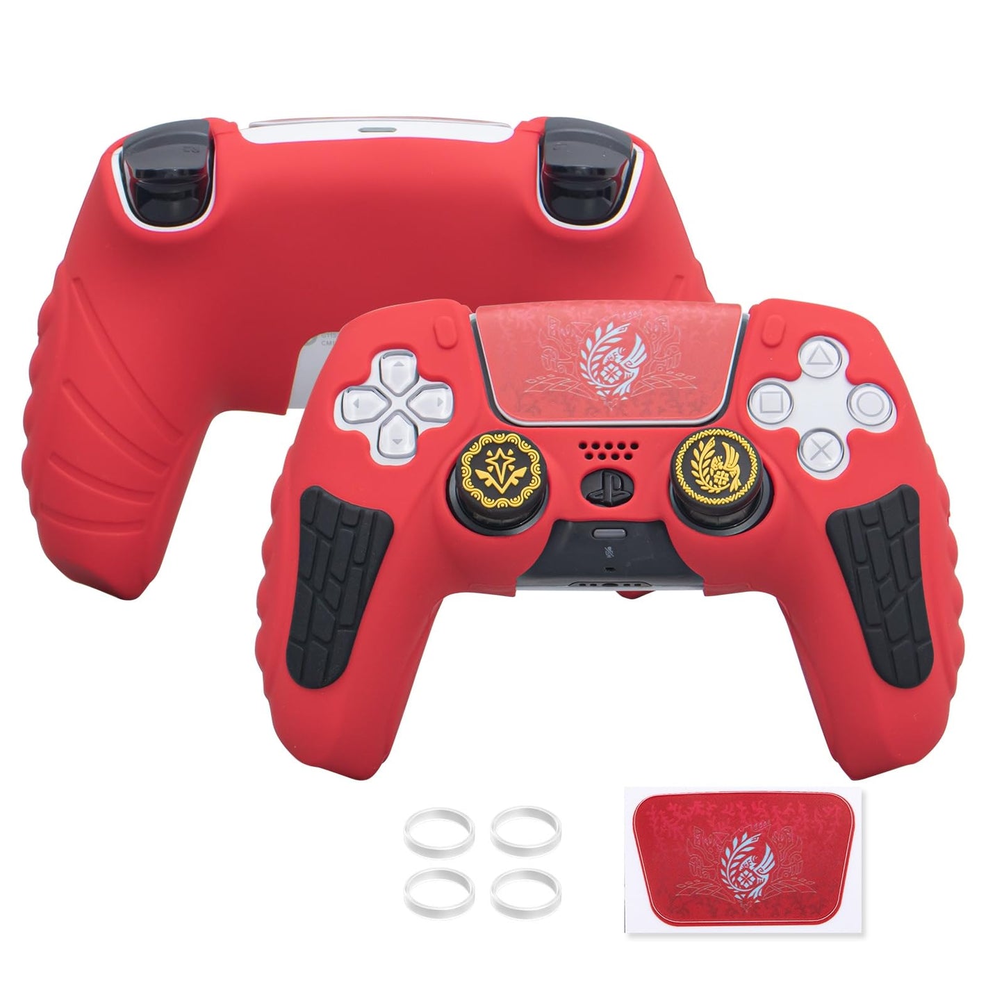 ECHZOVE Anti-Slip PS5 Controller Silicone Skin PS5 Accessories Soft Protective Cover Case for PlayStation 5 Controller with Touch Pad Stickers and Thumb Grip Caps - Red