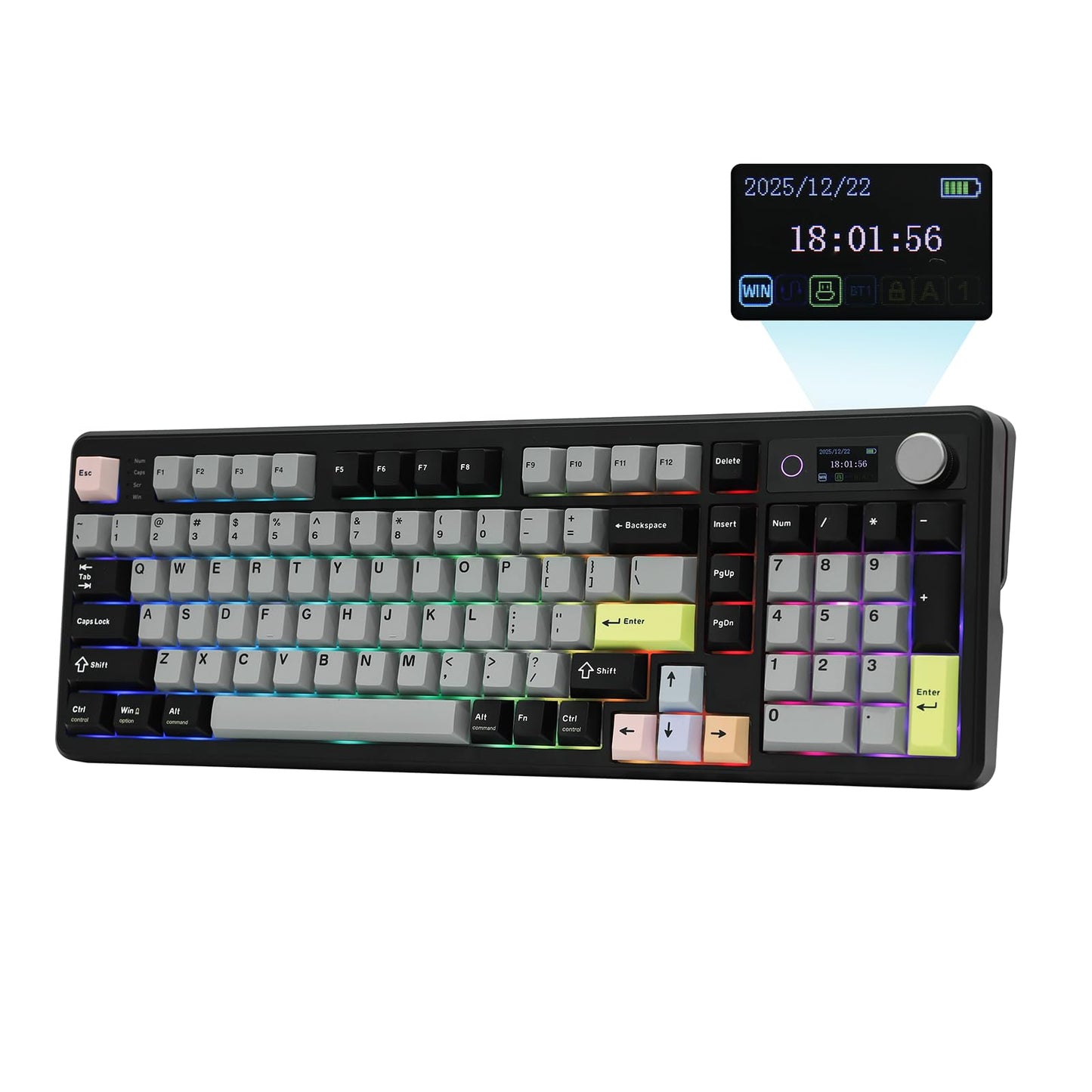 EPOMAKER TH99 PRO 96% Mechanical Keyboard with Screen & Knob 10000mAh 2.4Ghz/BT Hot Swap Custom Driver RGB Backlight PBT Keycap Wireless Gaming Keyboard for PC/Mac (Black Sea Salt Silent)