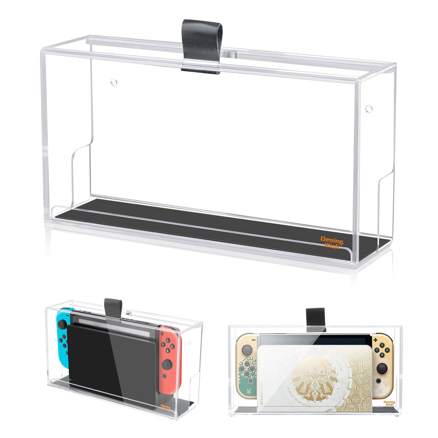 Desing Wish Switch Wall Mount Holder Compatible with Nintendo Switch/OLED Dock Switch Dock Cover Clear Protective Box Dust Cover Display Box Acrylic Wall Mount Stand for Nintendo Switch Dock