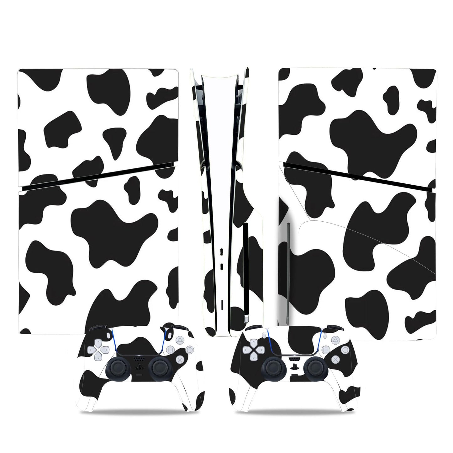 Skin Sticker Compatible with PS5 Slim Disc Console, Vinyl Decal Protective Cover for Wireless Controller (Black White)
