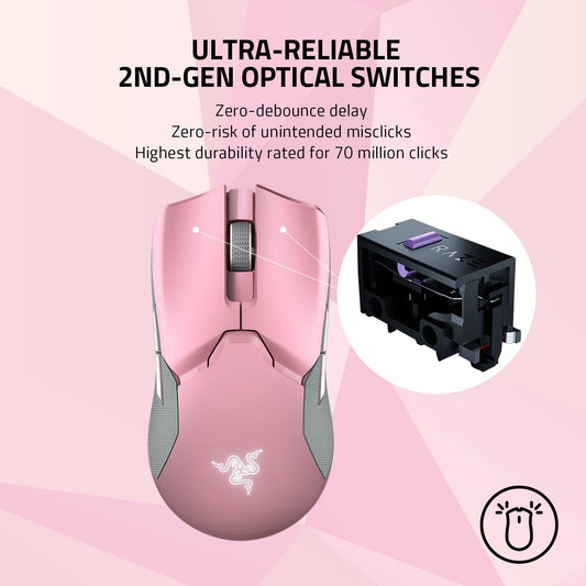 Razer Viper Ultimate Wireless Gaming Mouse with RGB Dock - 20K DPI, 70 Hr Battery, 78g - Quartz Pink