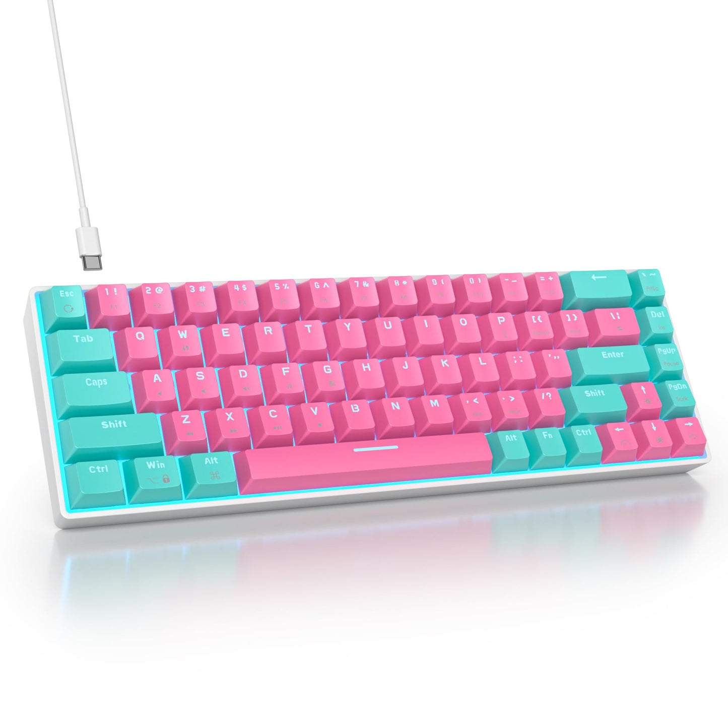 iTastatur 65 Percent Gaming Keyboard Mechanical with Linear Red Switch 65% Wired Ultra-Compact Mini Pink Keyboard LED with PBT Keycaps for Ps4/Ps5/Xbox(68 Miami)