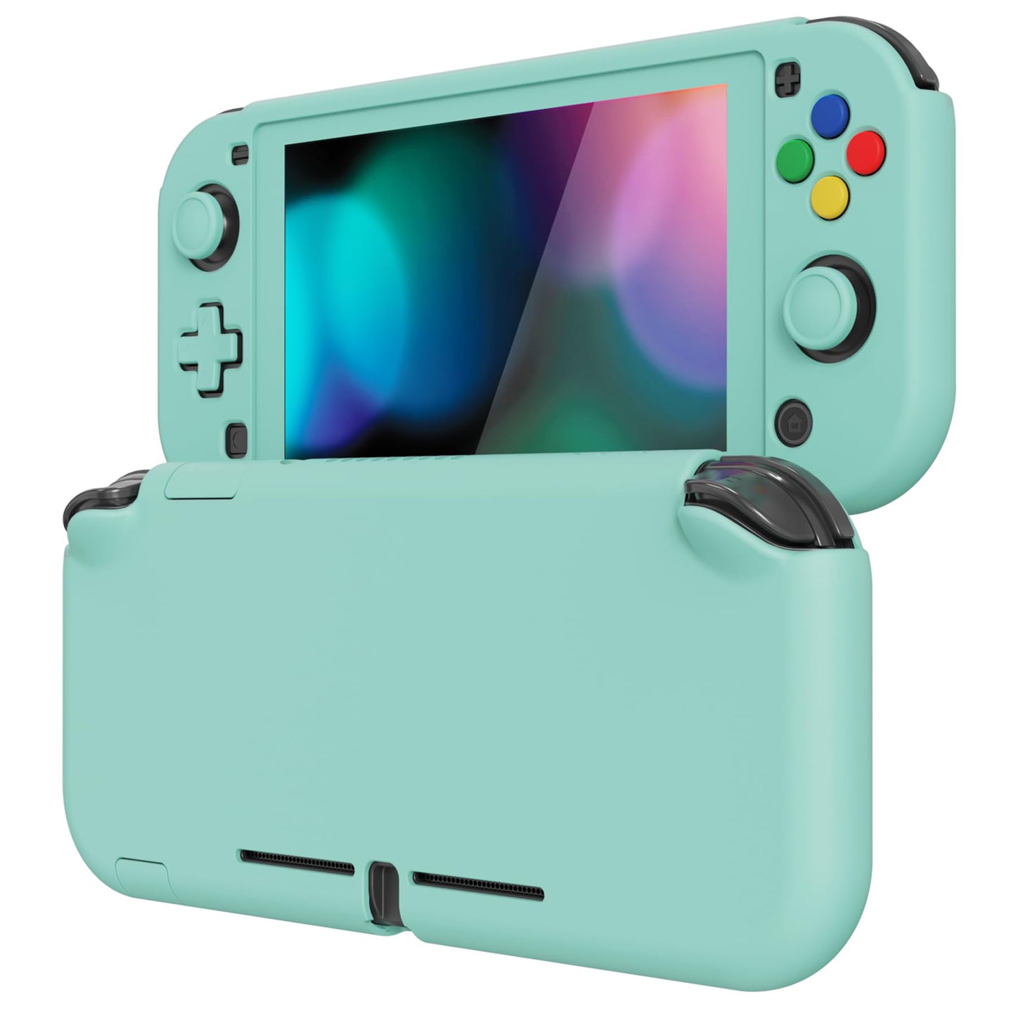 eXtremeRate PlayVital Misty Green Protective Grip Case for Nintendo Switch Lite Hard Cover Protector for Nintendo Switch Lite - Screen Protector & Thumb Grips & Buttons Caps Stickers Included
