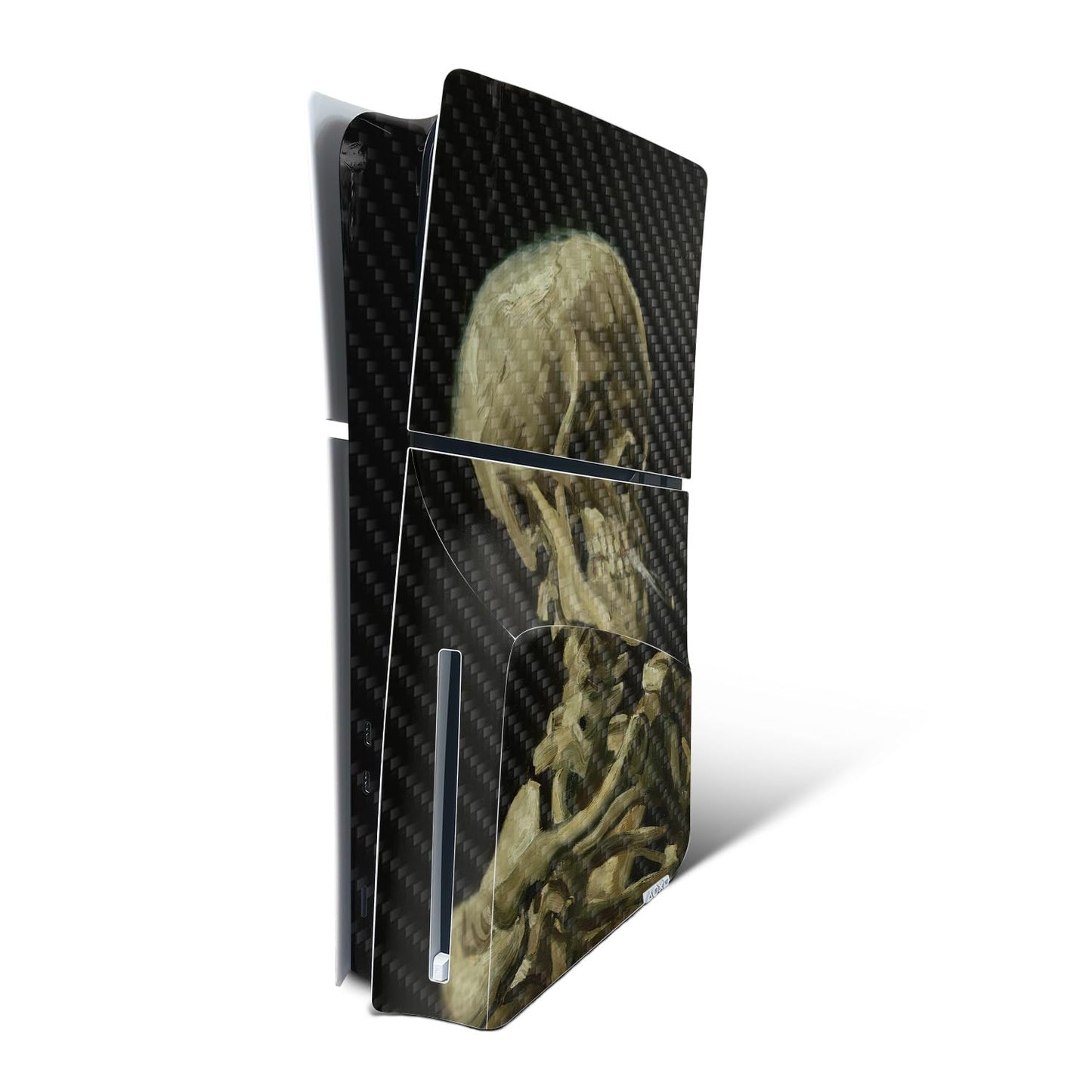 MightySkins Carbon Fiber Skin for PS5 PlayStation 5 Slim Disc Edition Console Only - Skull with Cigarette Protective Durable Textured Carbon Fiber Finish Easy to Apply Made in The USA