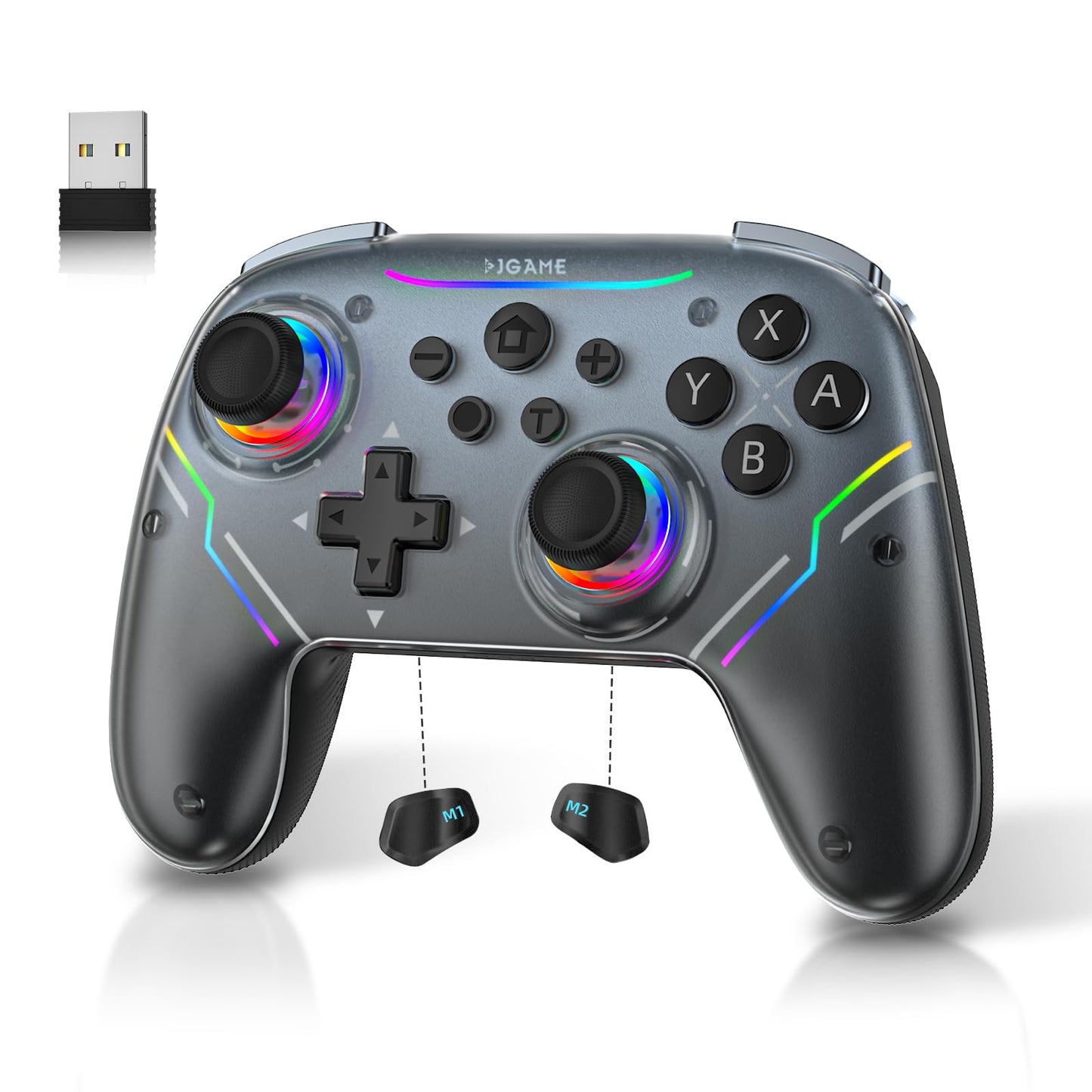 EJGAME Wireless Controller Compatible with Switch/Switch 2/Windows PC/Steam Deck/Android Switch Pro Controller with Hall Effect Joysticks and Triggers with USB Bluetooth Adapter for PC (Black)