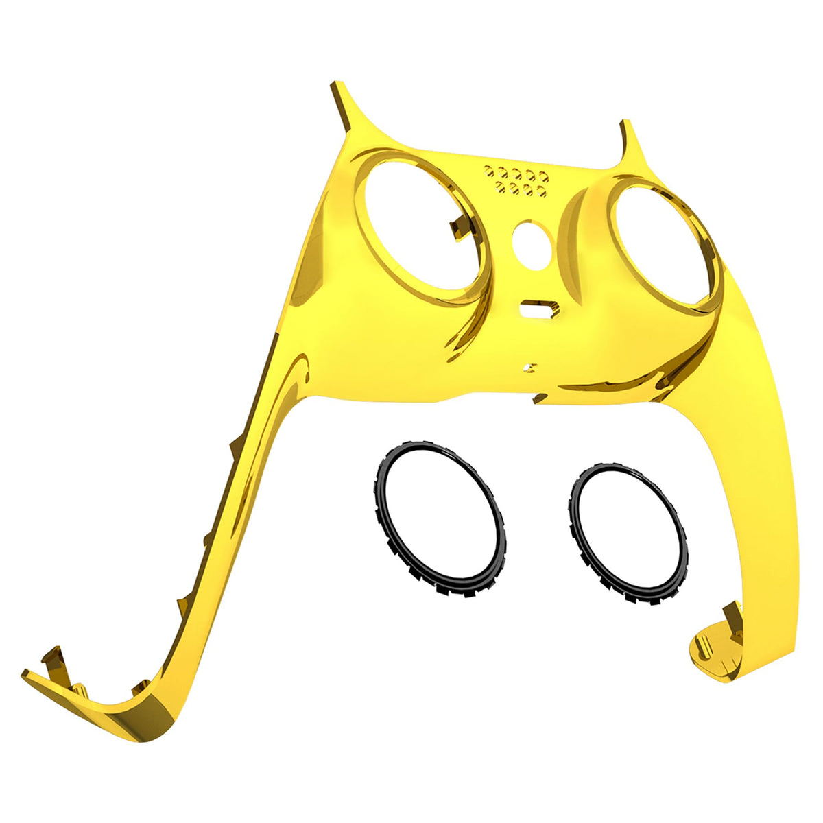 eXtremeRate Chrome Gold Glossy Decorative Trim Shell Compatible with p s 5 Controller DIY Replacement Clip Shell Custom Plates Cover Compatible with p s 5 Controller with Accent Rings