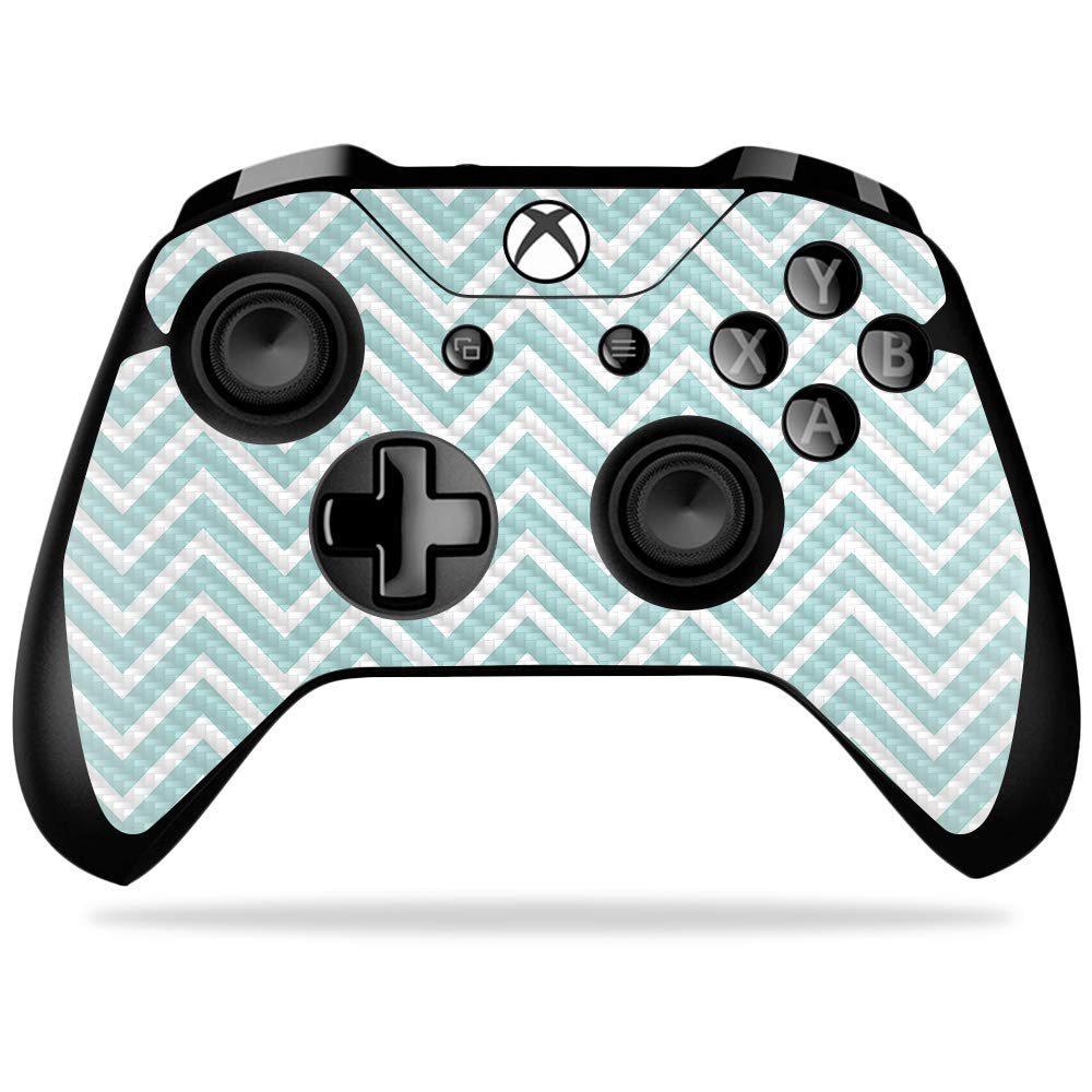 MightySkins Carbon Fiber Skin for Microsoft Xbox One X Controller - Aqua Chevron | Protective Durable Textured Carbon Fiber Finish | Easy to Apply Remove and Change Styles | Made in The USA