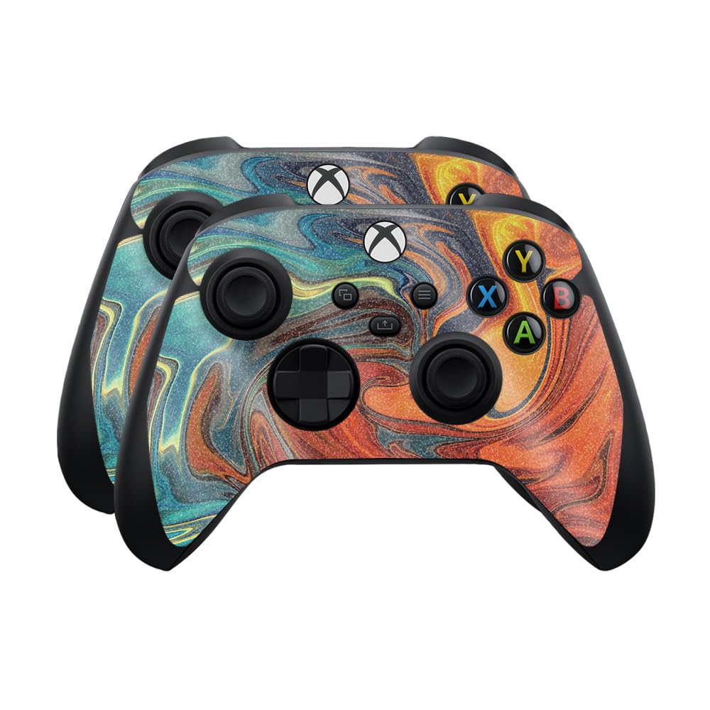 Glossy Glitter Skin Compatible with Microsoft Xbox Series X|S Controller (2 Pack) - Lava Water - Premium 3M Vinyl Protective Wrap Decal Cover - Easy to Apply | Crafted in The USA by MightySkins