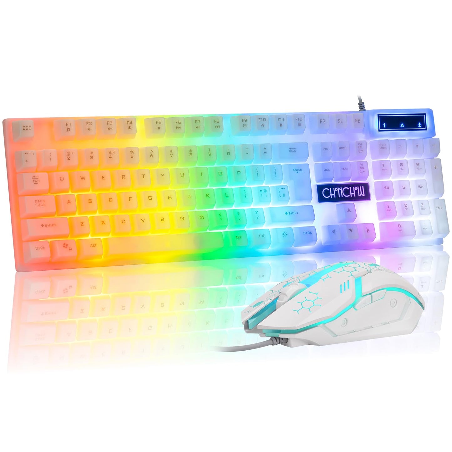CHONCHOW LED Keyboard and Mouse 104 Keys Rainbow Backlit Keyboard and 7 Color RGB Mouse White Gaming Keyboard and Mouse Combo for PC Laptop Xbox PS4 Gamers and Work