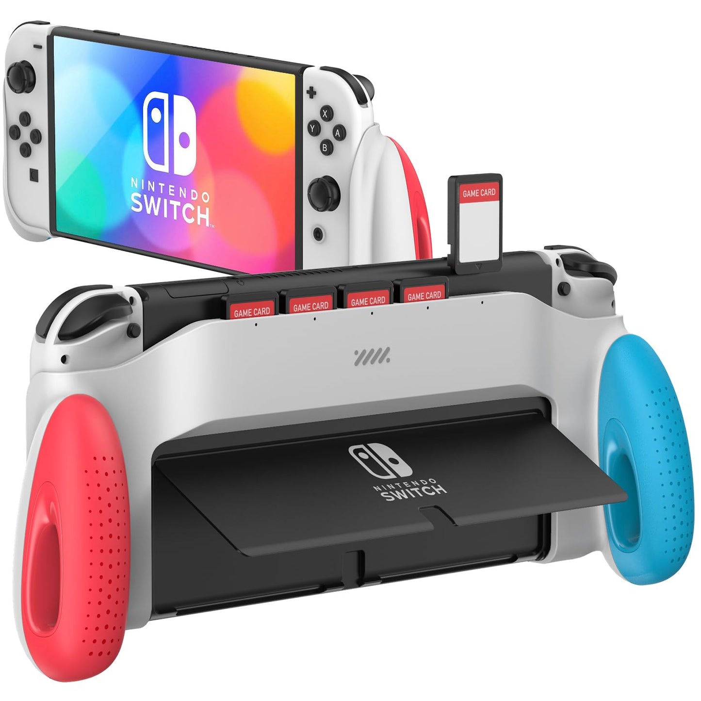 JUSPRO Grip Case Compatible with Nintendo Switch OLED Unique Switch Accessories Designed Comfortable & Ergonomic Grip with 5 Game Slots