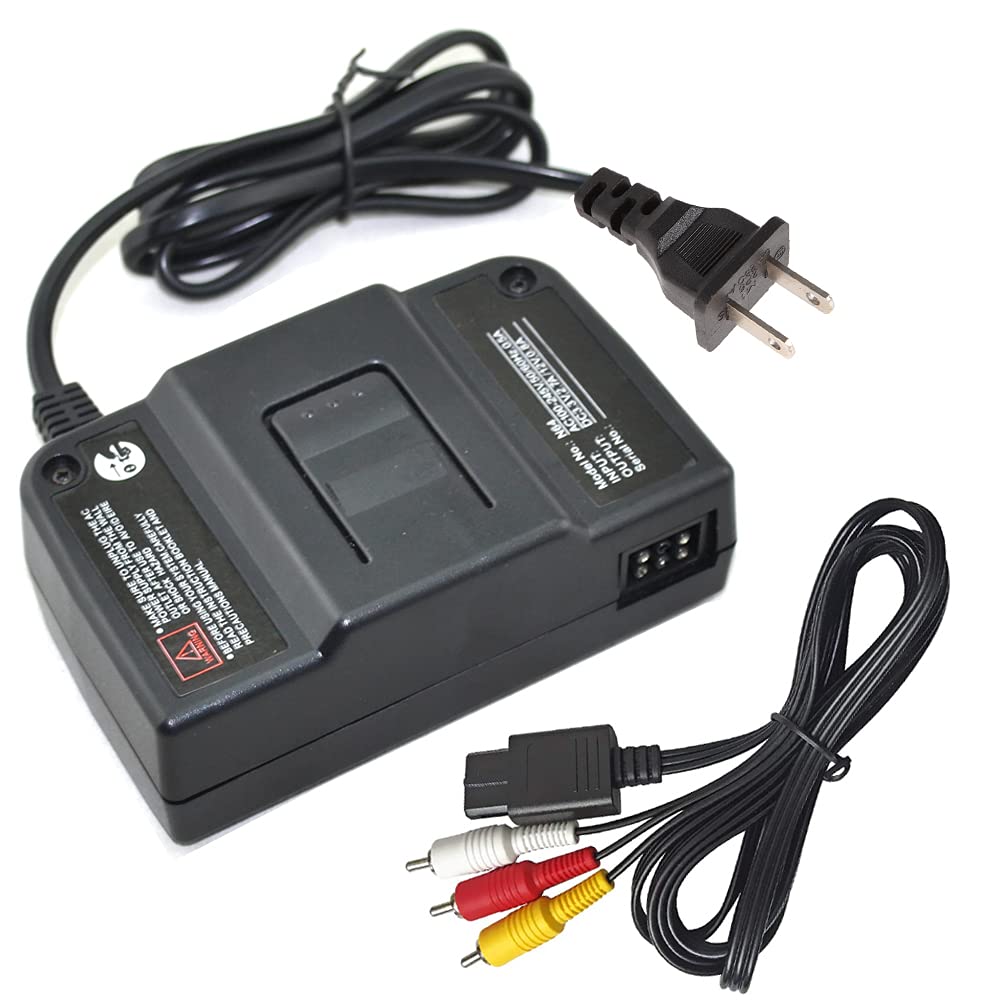 N64 Power Supply AC Adapter Power Supply and AV Composite Video Cable Cord for N64