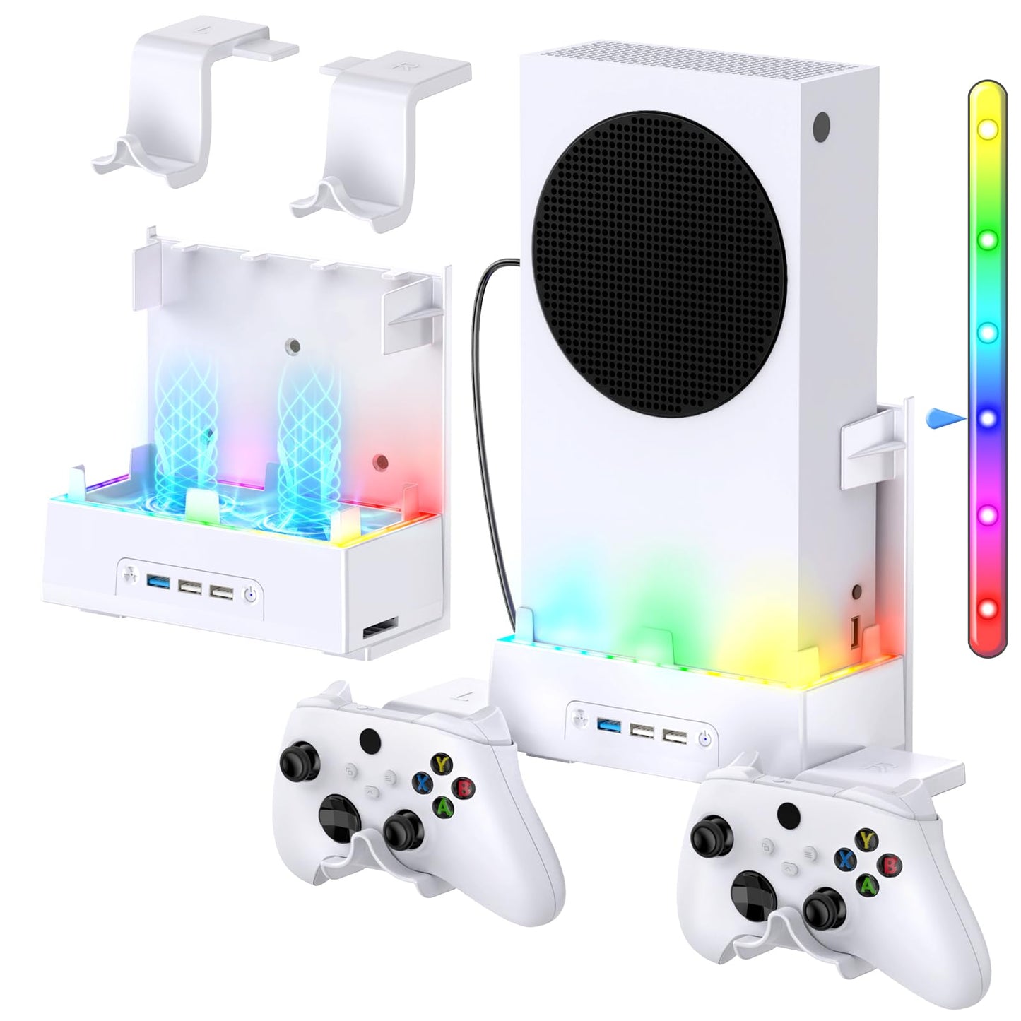 Wall Mount for Xbox Series S MENEEA Wall Mount Kit Accessories with Adjustable Cooling Fan RGB LED Light Strip USB Port Controller Hook Secure Fit for Xbox Series S Consoles | White