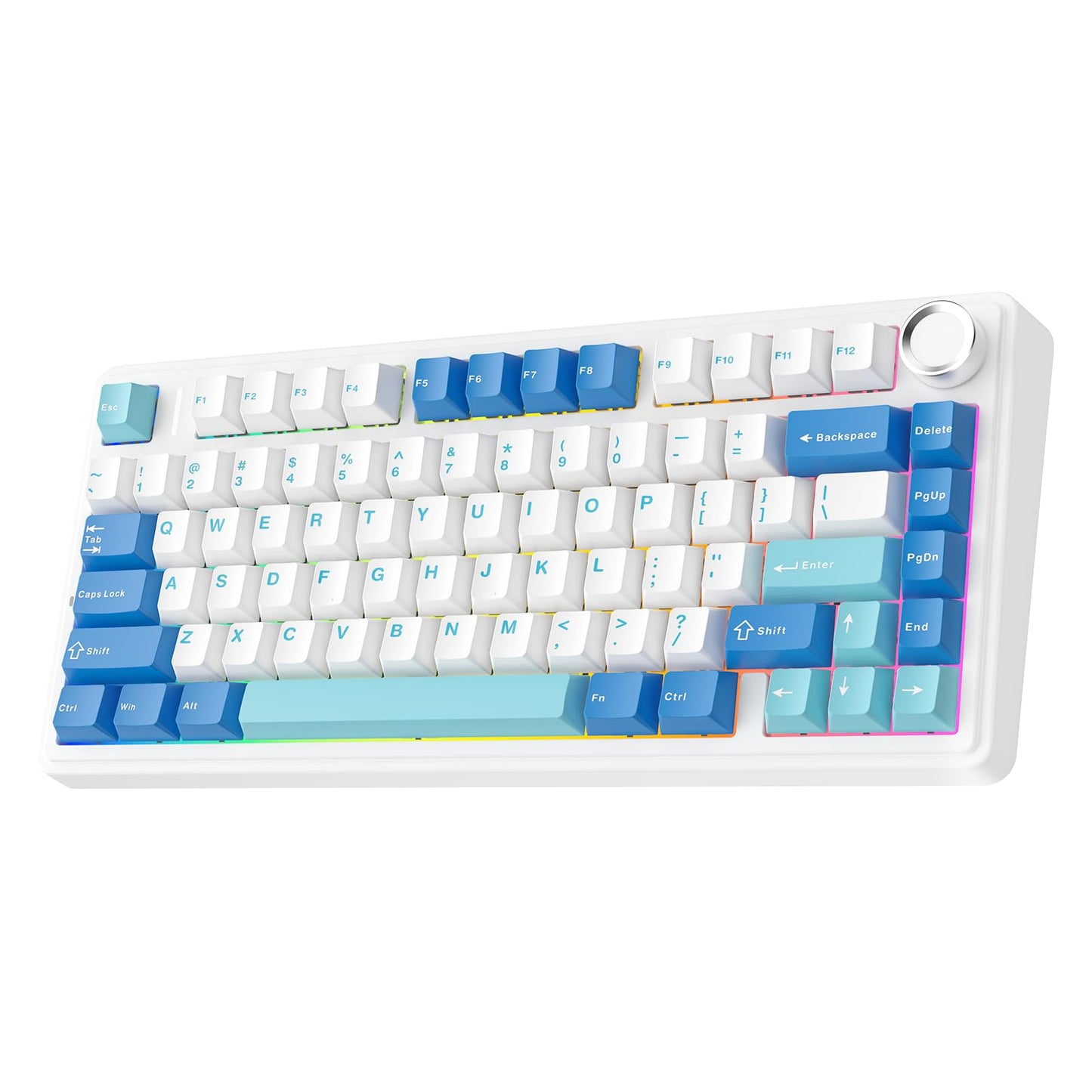 EPOMAKER x Aula F75 Ultra Wireless Gaming Keyboard with Knob 10000mAh Hot Swap RGB PBT Keycap Creamy Sound VIA 75% Mechanical Keyboard for Win/Mac (Blue Reaper)