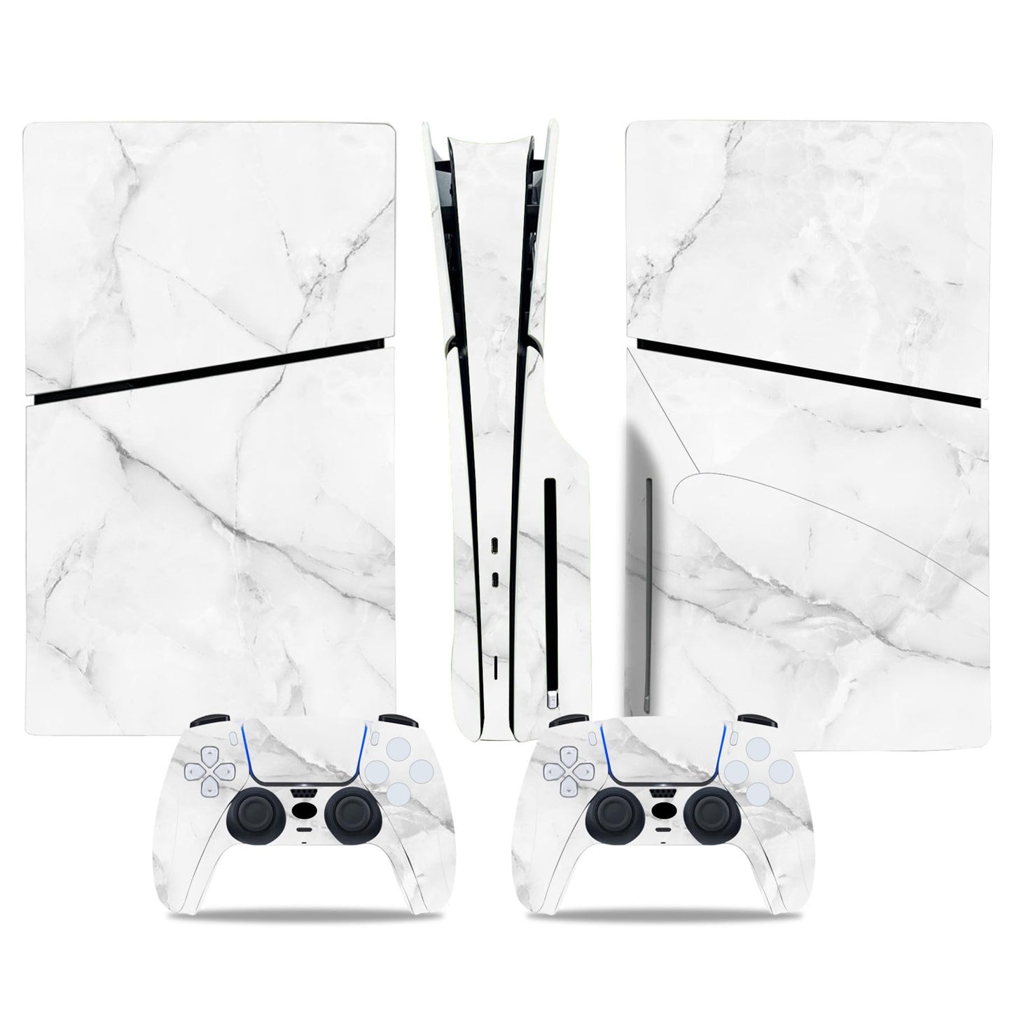 Skin Sticker for PS5 Slim Disc Console and Wireless Controller, Full Set Decal Cover Game Accessories (White Marble)
