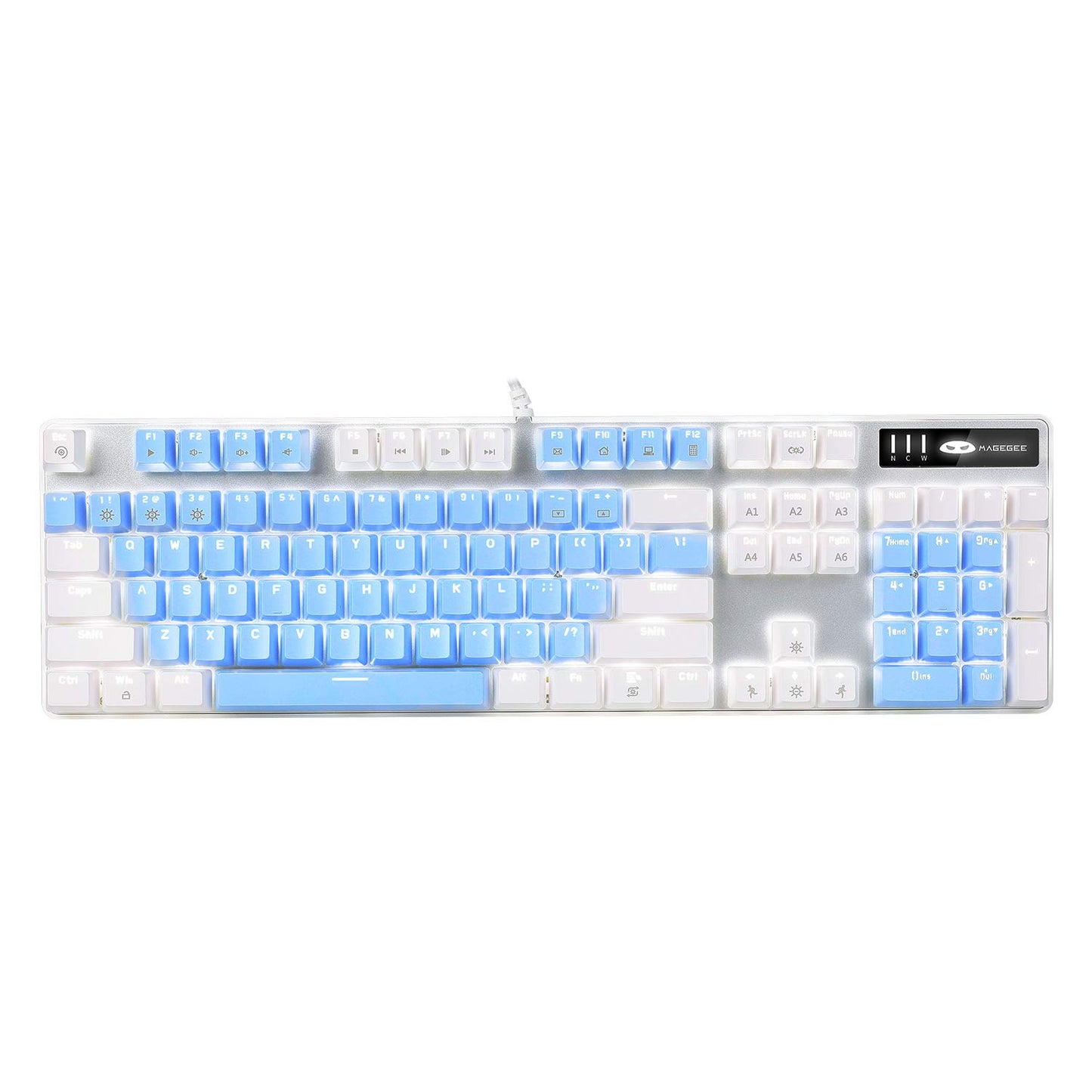 MageGee Mechanical Gaming Keyboard New Upgraded Blue Switch 104 Keys White Backlit Keyboards USB Wired Mechanical Computer Keyboard for Laptop Desktop PC Gamers(White & Blue)