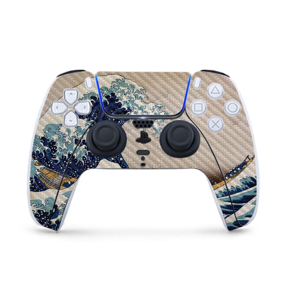 MightySkins Carbon Fiber Gaming Skin for PS5 / PlayStation 5 Controller - Great Wave of Kanagawa | Durable Textured Carbon Fiber Finish | Easy to Apply | Made in The USA