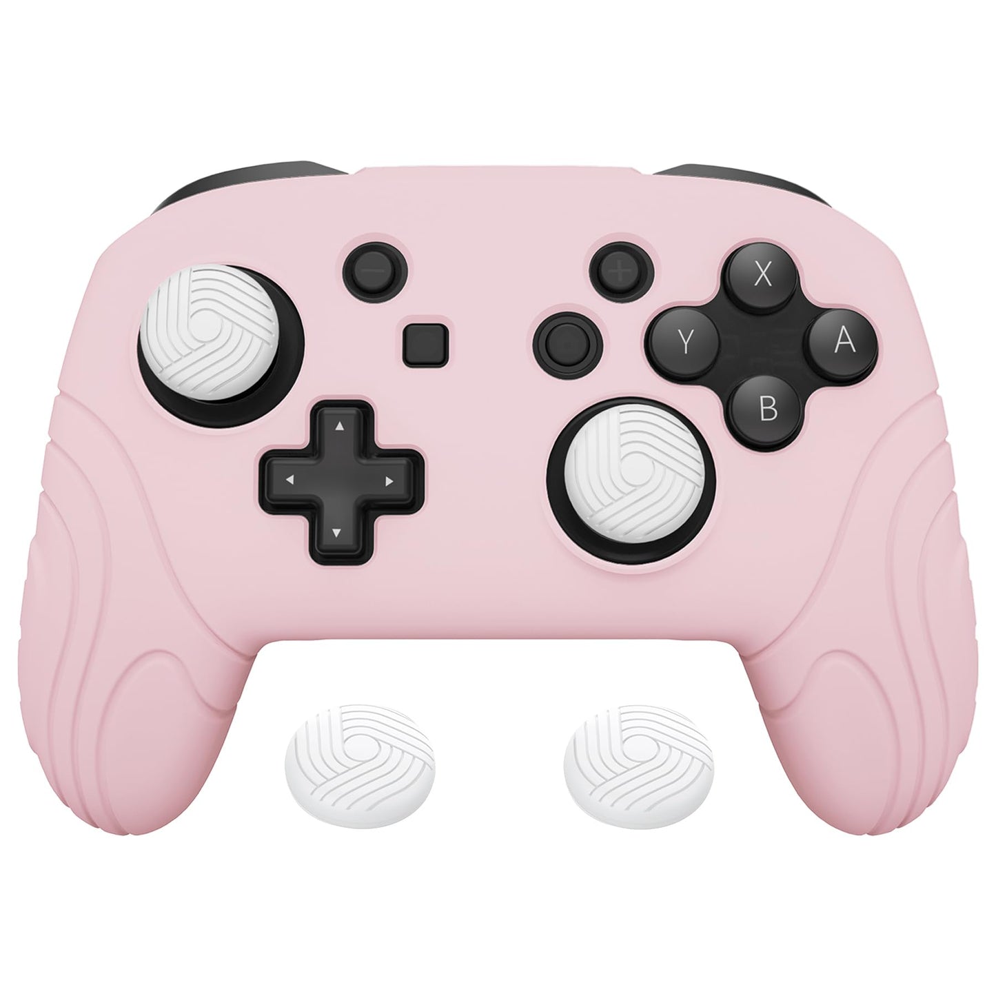 PlayVital Samurai Edition Ergonomic Silicone Skin Protective Case for Nintendo Switch Pro Controller Soft Anti-Slip Switch Pro Controller Grip Protector with Thumb Grips - Cherry Blossoms Pink