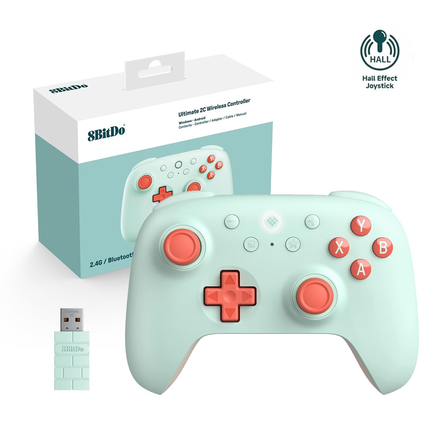 8Bitdo Ultimate 2C Wireless Controller for Windows PC & Android Hall Effect Joysticks and Triggers PC Controller with 1000 Hz Polling Rate Remappable L4/R4 Bumpers Mint