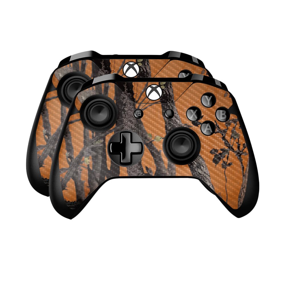 Carbon Fiber Skin Compatible with Microsoft Xbox One Controller (2 Pack) - Orange Camo - Premium 3M Vinyl Protective Wrap Decal Cover - Easy to Apply | Crafted in The USA by MightySkins