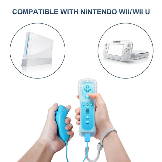FASIGO Remote Controller with Nunchuck, 2 Pack - Compatible with Nintendo Wii/Wii U, Pink & Blue