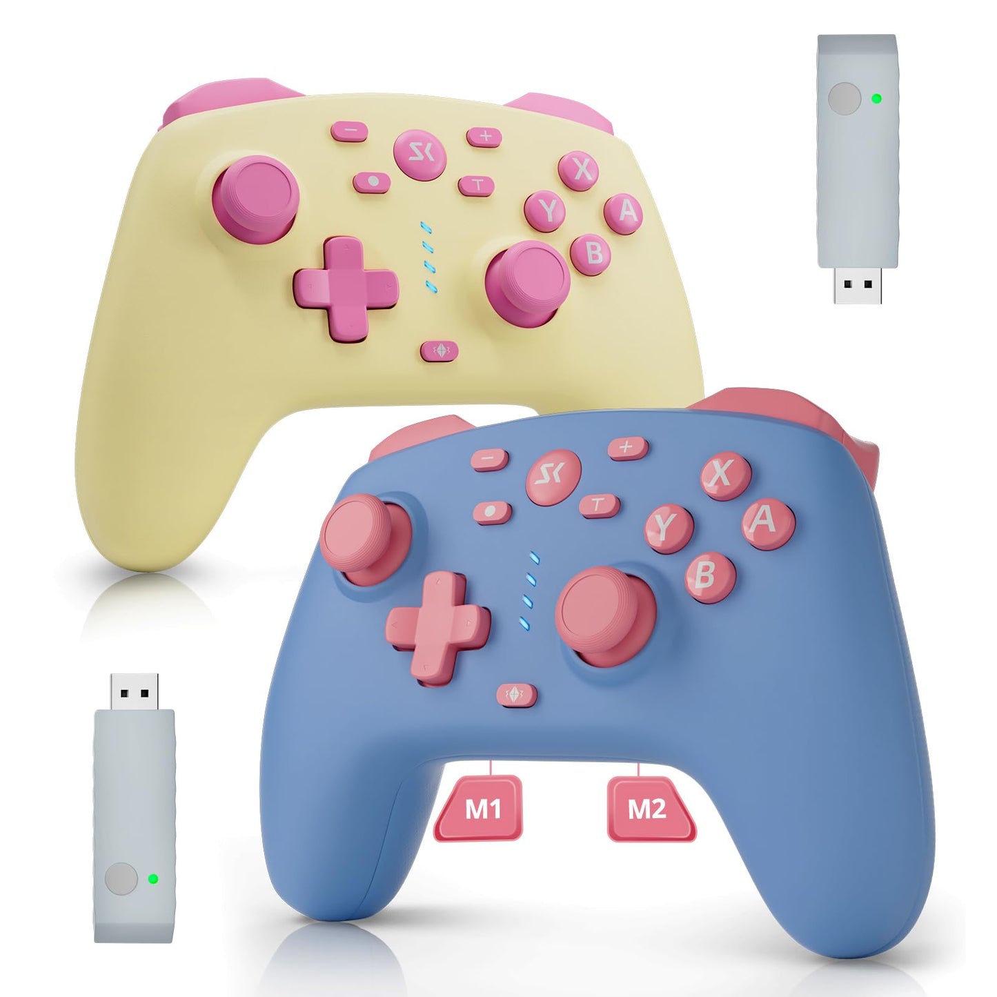 Wireless Switch Controller for Switch/Lite/OLED/Switch 2 Hall Effect Triggers & Joysticks/Wake-Up Function/Turbo Switch 2 Controller with 2.4G Adapter/2 Macro Buttons Switch 2 Pro Controller 2 Pack