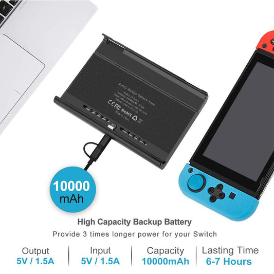 ID CHINSION 10000mAh Battery Pack for Nintendo Switch & OLED, Portable Charger Case, Black, Model CP-B-007