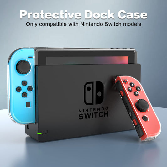 HEYSTOP Switch Case with Screen Protector for Nintendo Switch, Clear TPU, Includes 6 Thumb Grip Caps, Model AS-TPUCase-G