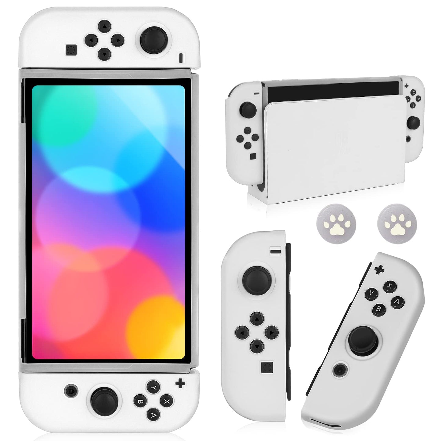 bruximly Switch OLED Case for Nintendo Switch OLED Model Dockable Cover Soft TPU Protector Case for Switch OLED Grips & Console and Accessories with 2 Pcs Thumb Caps Frosted Clear