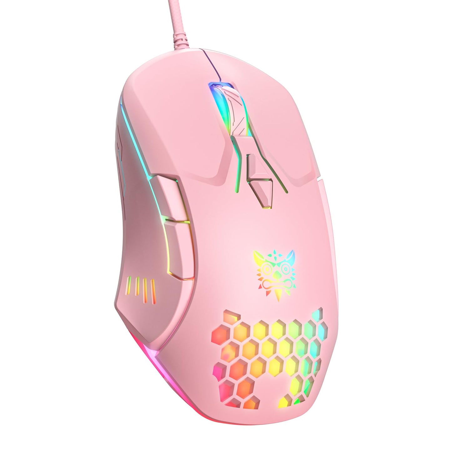 Wired PC Gaming Mouse: High Precision Sensor RGB Backlit Adjustable DPI 7 Buttons Programmable Ergonomic mice for Office & Gaming on Windows/Mac/Linux/Chrome- Pink