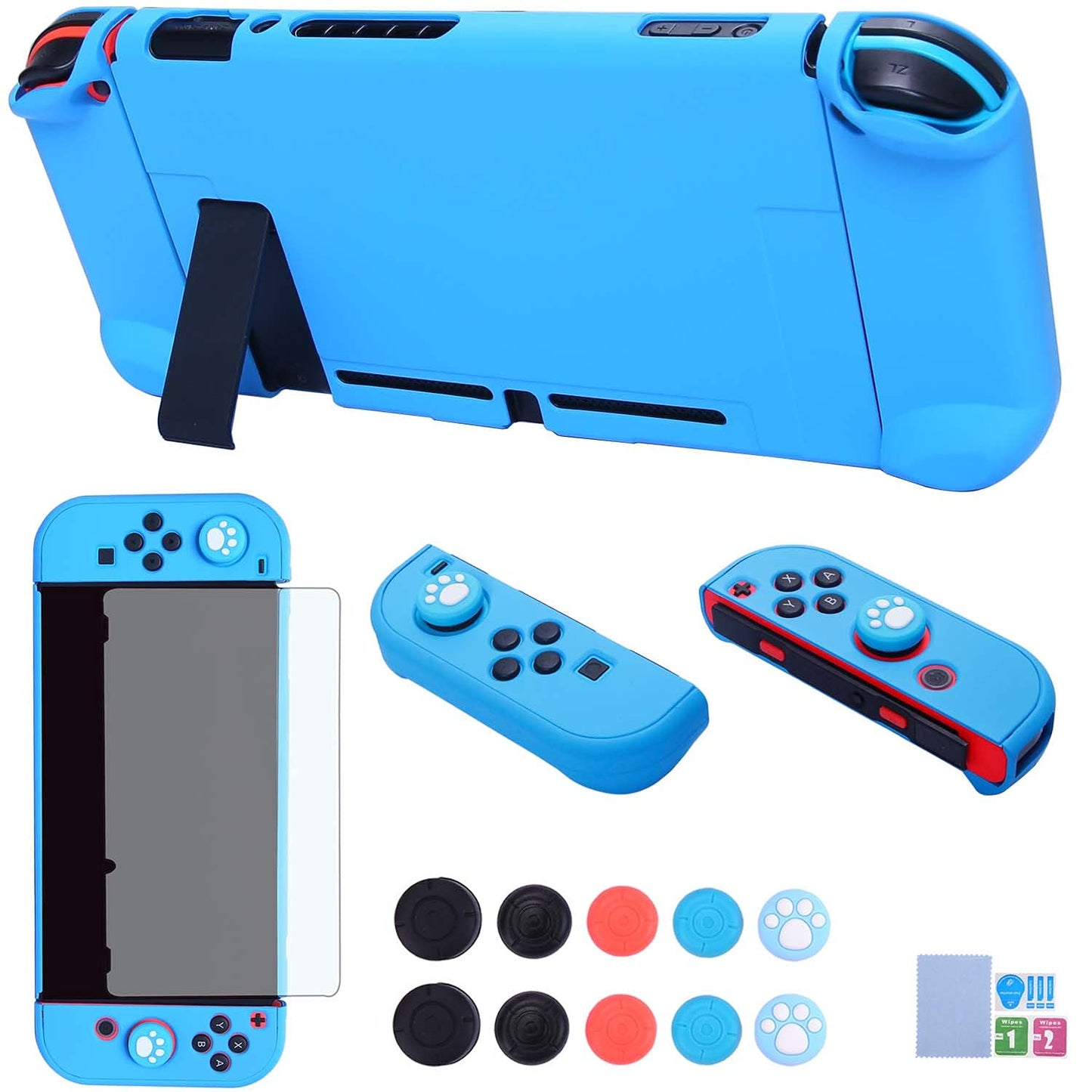COMCOOL Dockable Case for Nintendo Switch 3 in 1 Protective Cover Case for Nintendo Switch and Joy-Con Controller with Screen Protector and Thumb grips - Sky Blue