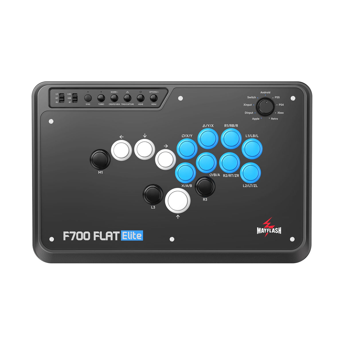 MAYFLASH F700 FLAT fine design Wireless Arcade Stick Leverless All Button Controller with Sanwa buttons Compatible with PS5 PS4 PC Xbox Series S/X Switch and more Support Bluetooth 2.4G and Wired