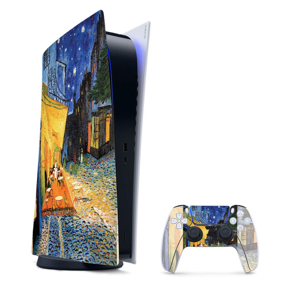 MightySkins Gaming Skin for PS5 / Playstation 5 Digital Edition Bundle - Cafe Terrace at Night | Protective Viny wrap | Easy to Apply | Made in The USA