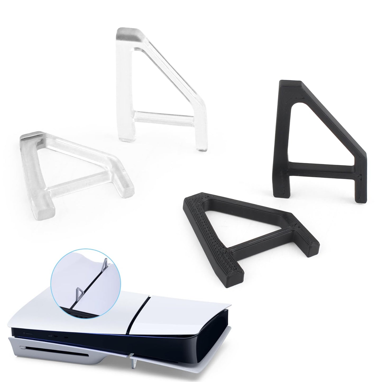 YWLRONG 4Pcs for PS5 Slim Stand Console Bracket Holder Flat Base Horizontal Stand Compatible with Sony PlayStation 5 Slim Disc Edition Accessories(Transparent+Black)