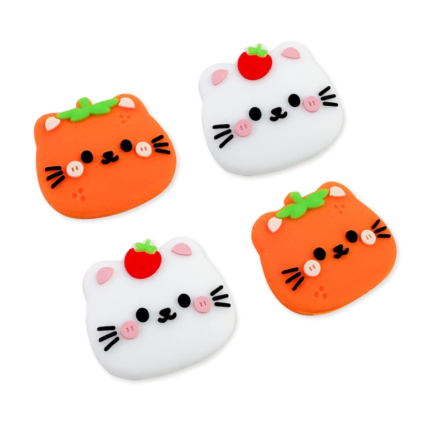 Flyingmage Switch Joycon Thumb Grips Caps 4 PCS Cute Kawaii 3D Silicone Analog Thumbstick Button Cover Compatible with Nintendo Switch Lite/OLED Joystick Caps (Orange+White Cat)