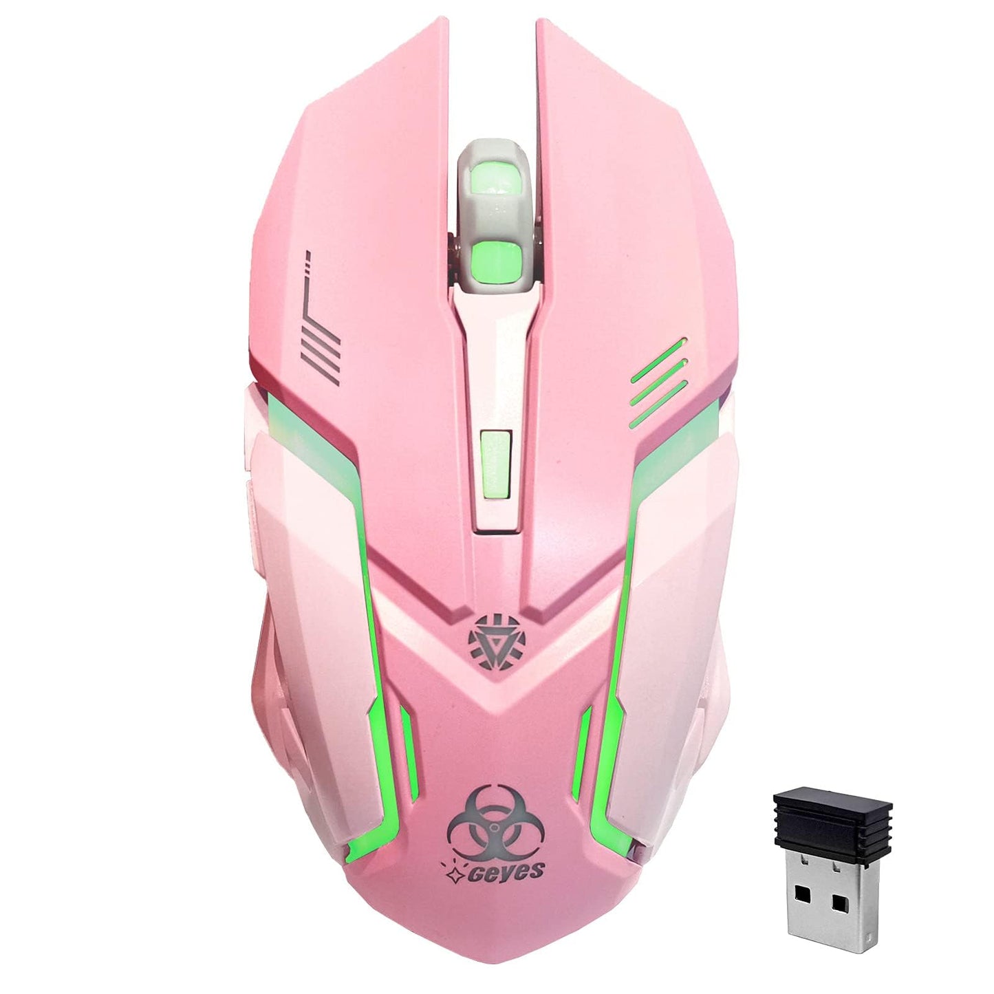 VEGCOO Pink Wireless Gaming Mouse Silent Click Wireless Mouse with Colorful RGB LED Lights Rechargeable Computer Mice with Side Buttons and 3 Level DPI for Laptop and Desktop