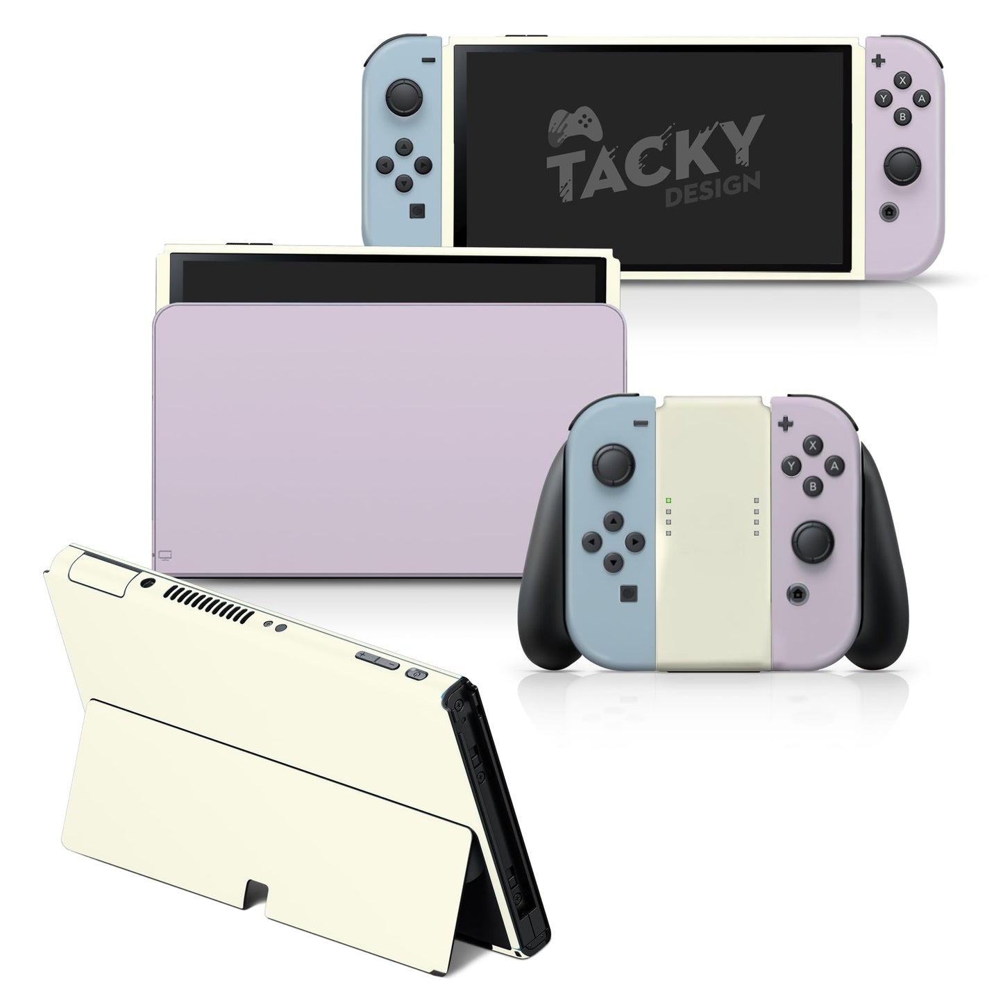 Tacky Design Color Blocking Skin Compatible with Nintendo Switch OLED Skin Wrap Cover Colorwave for Switch OLED Stickers Premium 3M Vinyl (Pastel Blue & Lavender Nintendo Switch OLED)